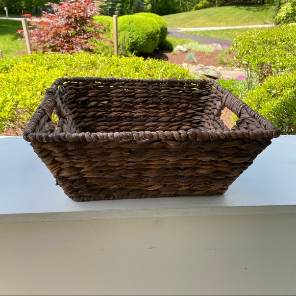Large Brown Rectangular Boho Wicker Basket with Handles - Picture 4 of 5